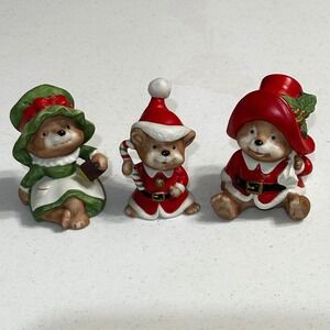 HOMCO 5600 Ceramic Christmas Bear Family Figurine Set of 3 Vintage Holiday Decor